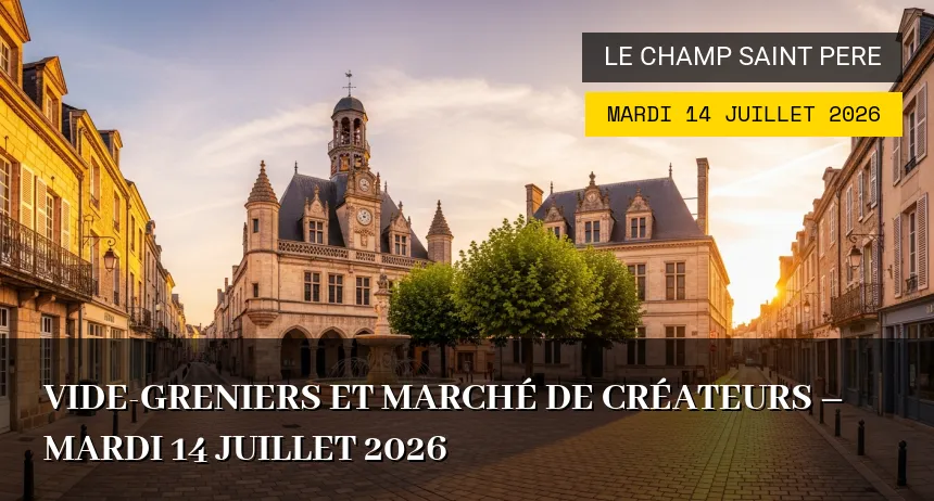 Affiche de l'événement : Vide-greniers et Marché de Créateurs – Mardi 14 Juillet 2026