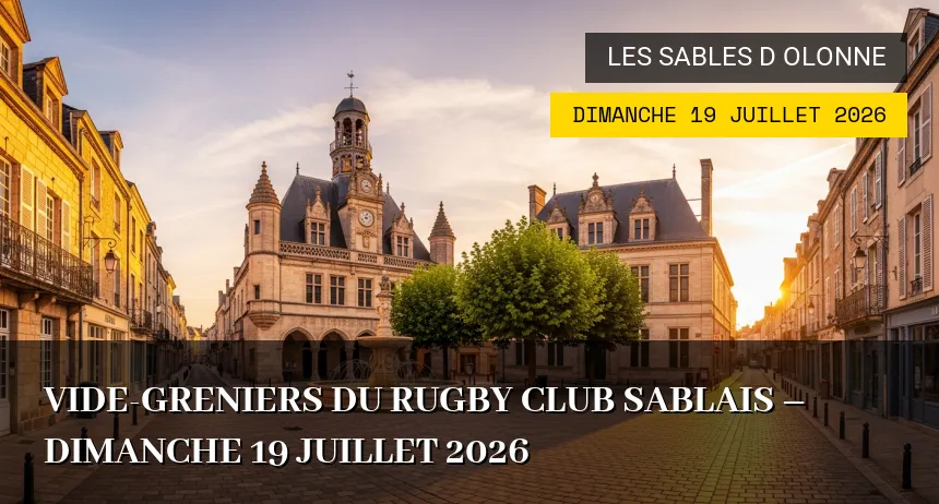 Affiche de l'événement : Vide-greniers du Rugby Club Sablais – Dimanche 19 Juillet 2026