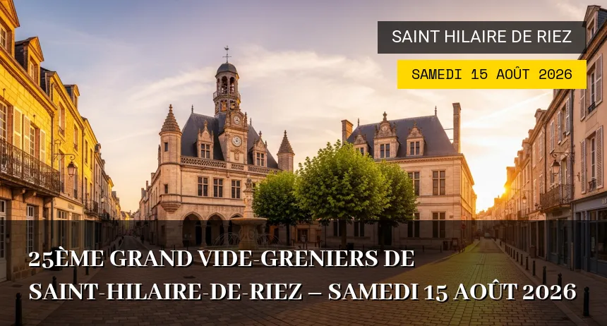 Affiche de l'événement : 25ème Grand Vide-greniers de Saint-Hilaire-de-Riez – Samedi 15 Août 2026
