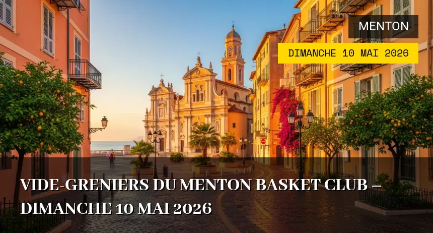 Affiche de l'événement : Vide-greniers du Menton Basket Club – Dimanche 10 Mai 2026
