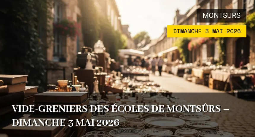 Affiche de l'événement : Vide-greniers des Écoles de Montsûrs – Dimanche 3 Mai 2026